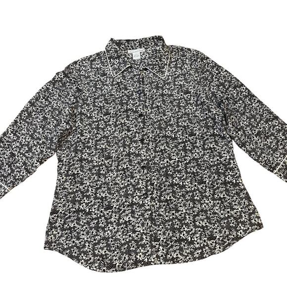 Vintage Anna And Frank Floral Print Blouse Size Large Black White 100% Silk vtg - Picture 1 of 7